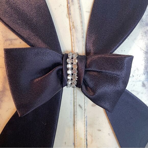 90s Vintage De Laru Linda Bernell Velvet Gown‎ Front Slit Bow Rhinestone 5/6 - Picture 8 of 16